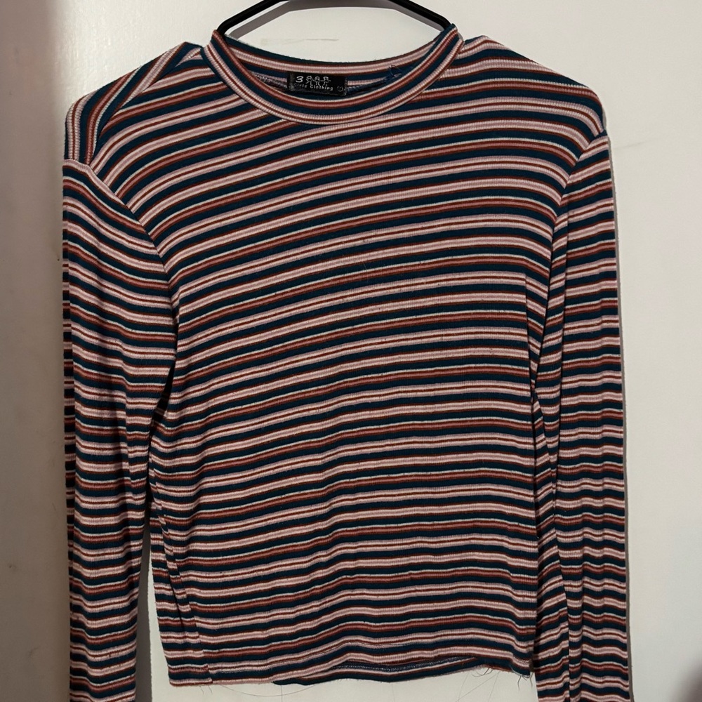 Navy and Pink Striped Long Sleeve Top